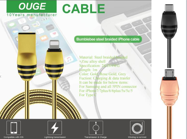 Zinc Alloy USB Charging Cable, Zinc Alloy Charge Cable for iPhone and Android