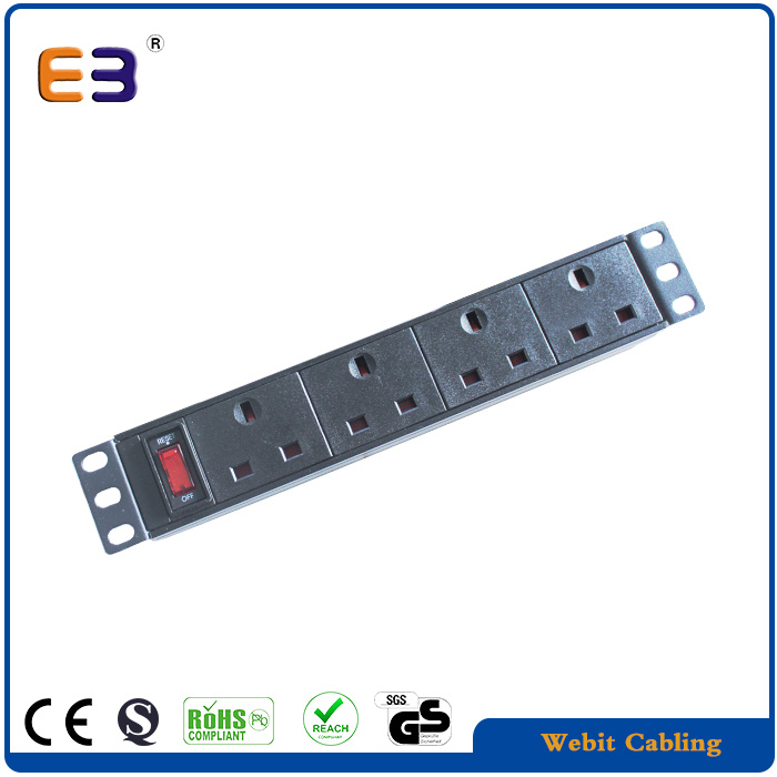 Customized 10 Inch 4 Way UK Power Socket Used in Network Cabinet