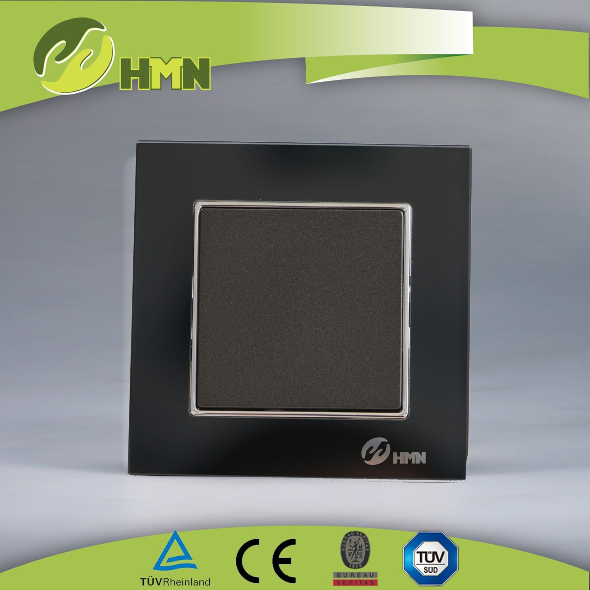 Ce/TUV/BV Certified EU Standard Black tempering Glass Wall Switch