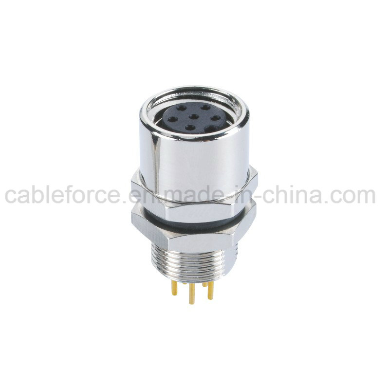 M8 6pin Female Panel Mount Connector for Industrial Automation with PCB Contacts