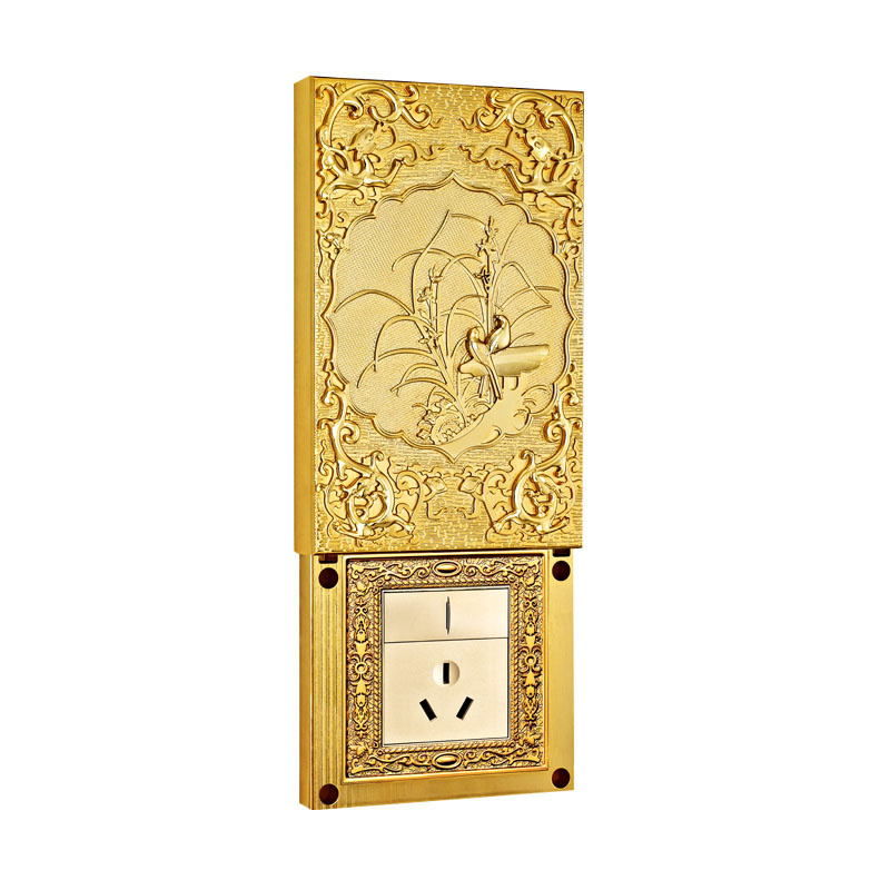 24k Gold Plated with Sliding Cover Brass Wall Socket
