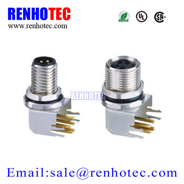 Panel Mount Male and Female Socket Right Angle M12 4pin PCB Conenctor