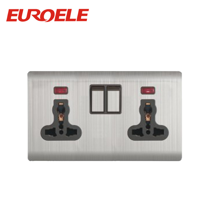 Nice Aluminum Plate 2 Gang 13A Switched Socket