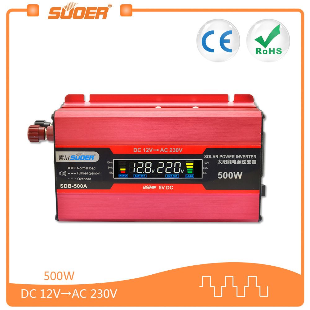 Suoer LCD Display DC 12V to AC 220V Car Solar Power Inverter 500 Watts (SDB-500A)