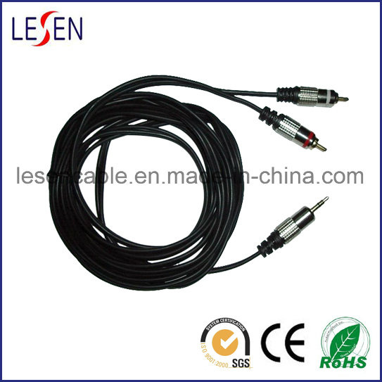 AV Cable, 3.5mm Stereo Plug to 2 RCA Plugs with Metal Shell