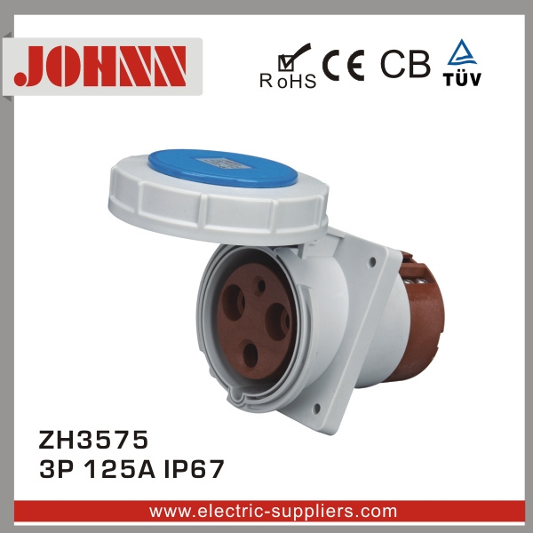 IP67 3p 125A Slopping Panel Mounted Industrial Socket