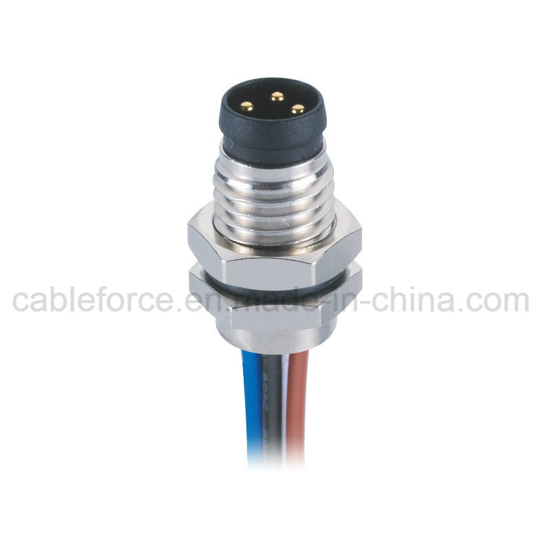 M8 3pin Male Panel Mount Connector for Sensor with Wires Front Fastened