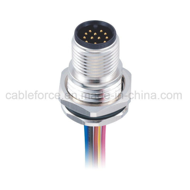 M12 12 Pin a-Code Straight Panel Mount Connector with CNC Screw