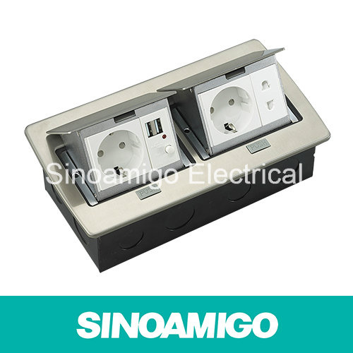 Dual Pop up Socket Stainless Double Row Floor Box