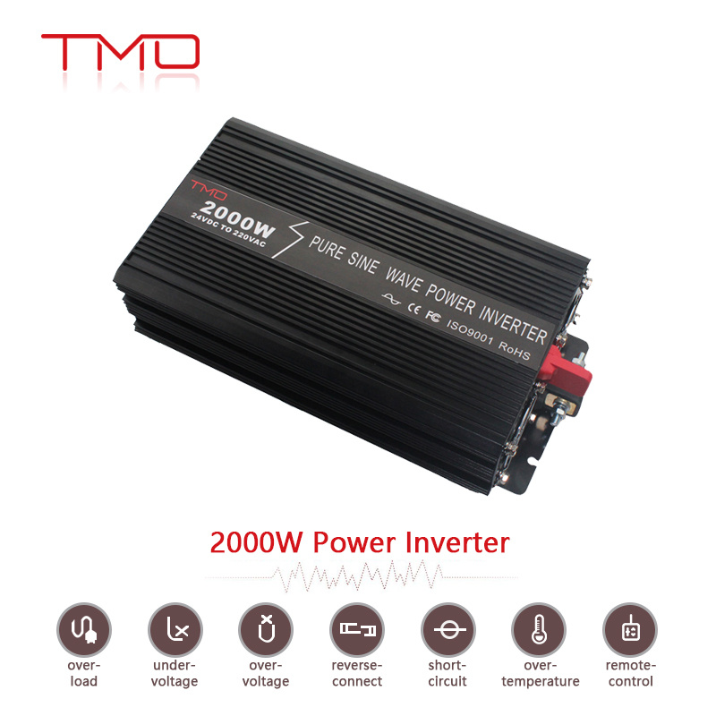 2000 Pure Sine Wave off-Grid Inverter with Remote Control, Solar Inverter 2000 Watt 24 Volt DC to 220 Volt AC