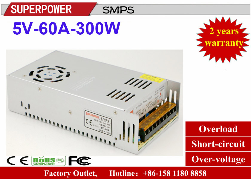 LED Driver 5V 60A 300W Switching Power Supply Reserved for 3D Printer