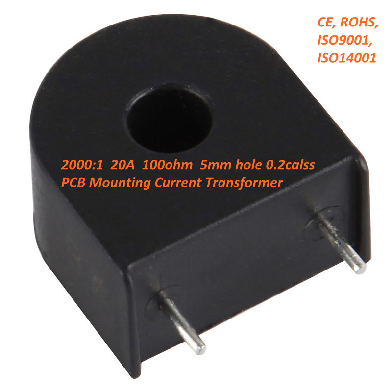 Zmct102 Mini PCB Mounting Current Transformer 2000: 1 20A, 100ohm, 5mm Hole 0.2calss
