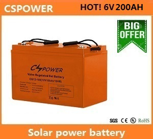 Cspower 6V200ah Solar Deep Cycle Gel Battery for UPS, China Supplier
