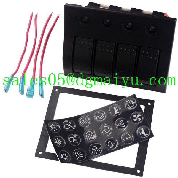 4 Gang Aluminium LED Waterproof Rocker Switch Panel Circuit Breaker