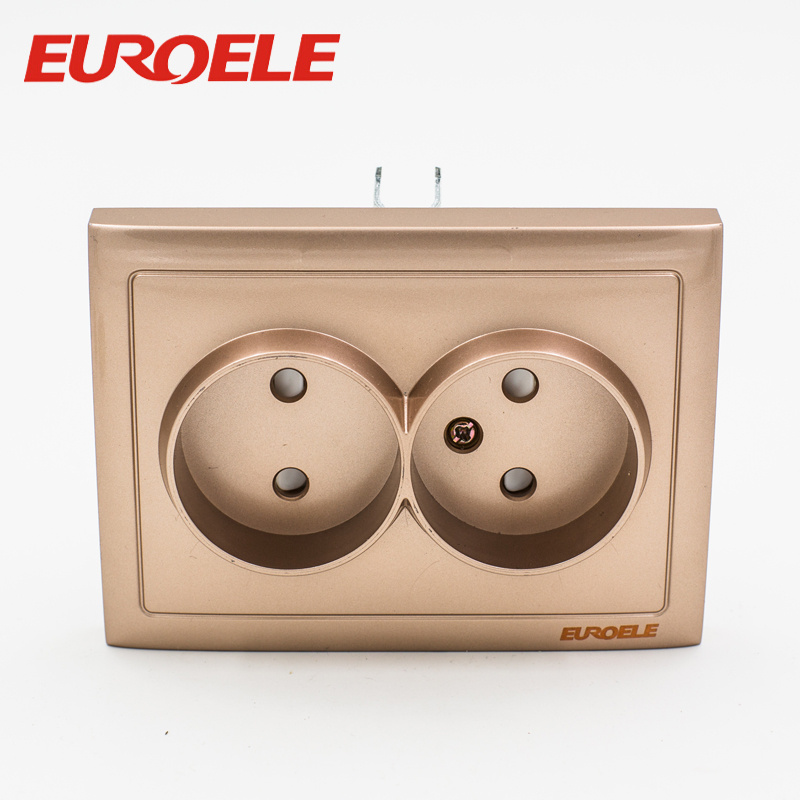 European Model 146*86mm Gold Color Double Schuko Socket