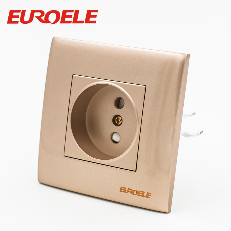 PC Gold Color 2 Pole 1 Gang European Wall Socket