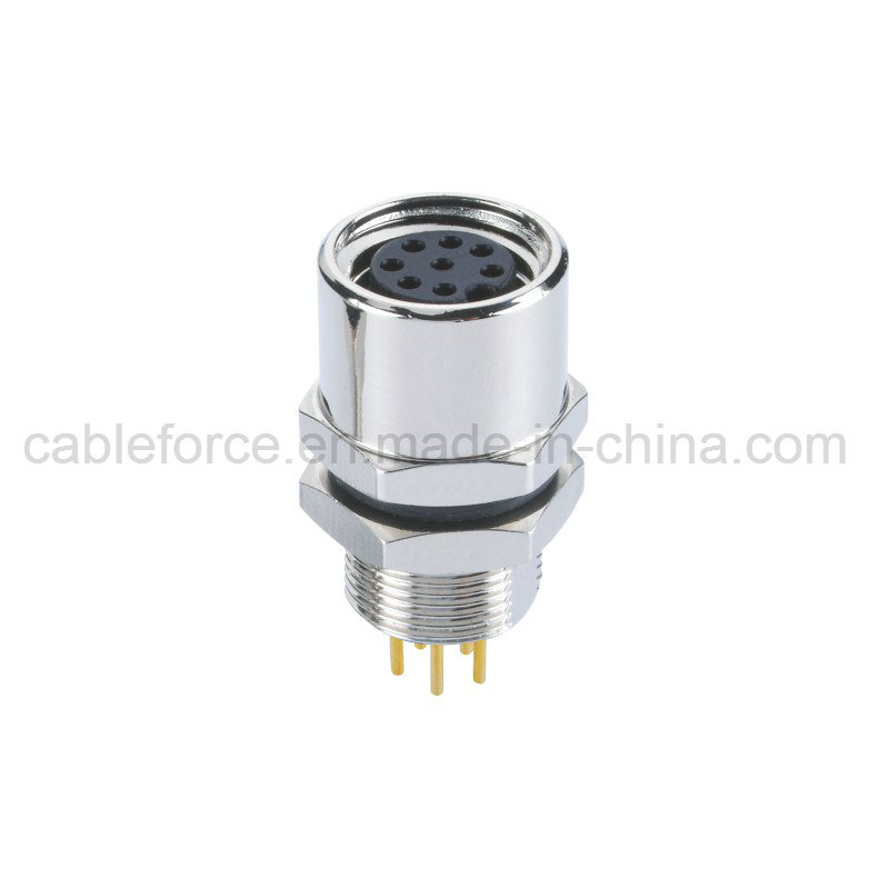 8pin M8 Female Rear Fastened Panel Connector with PCB Contacts CNC Screw