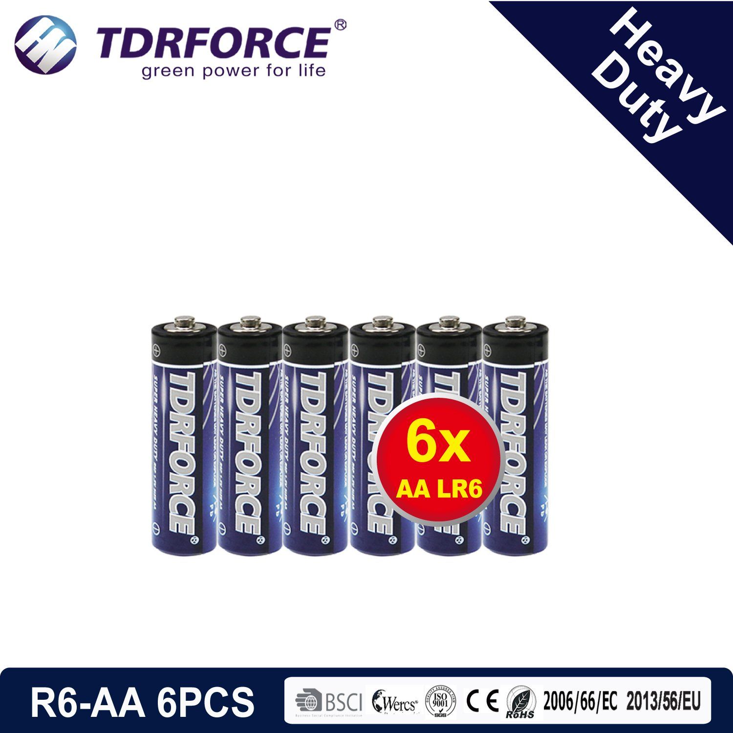 1.5V Heavy Duty Dry Battery with BSCI for Flashlight (R6-AA 6PCS)