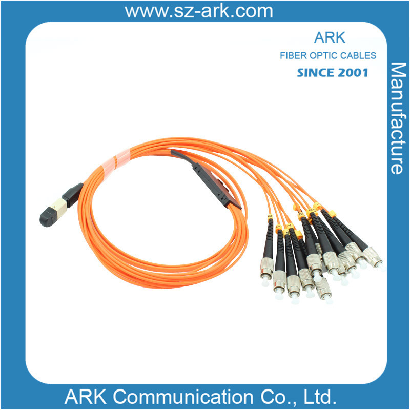 MPO-FC Multimode 12 Cores Fiber Optical Patchcord with Orange Jacket