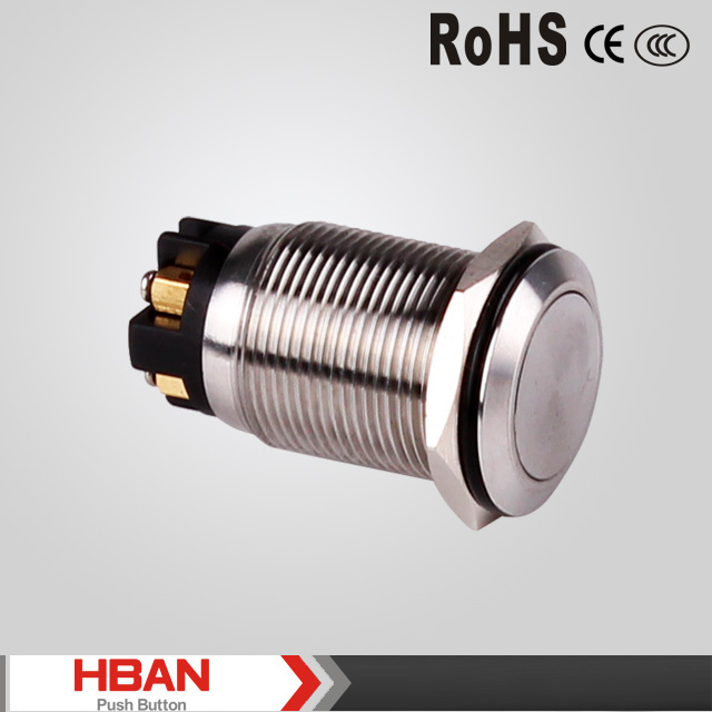 19mm TUV RoHS UL Flat Screw Terminal Metal Push Button Switch
