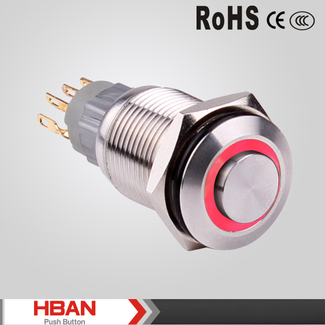 TUV UL Ring-Illuminated 16mm LED Light Push Button Switch