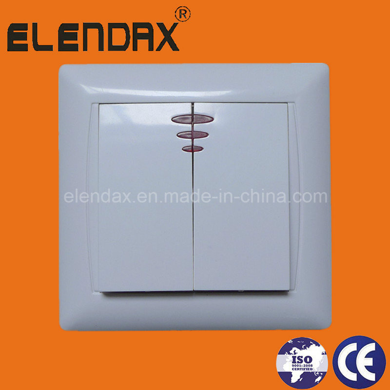 European Style Flush Mounted Two Gang One Way Switch with Neon Light (F6102)