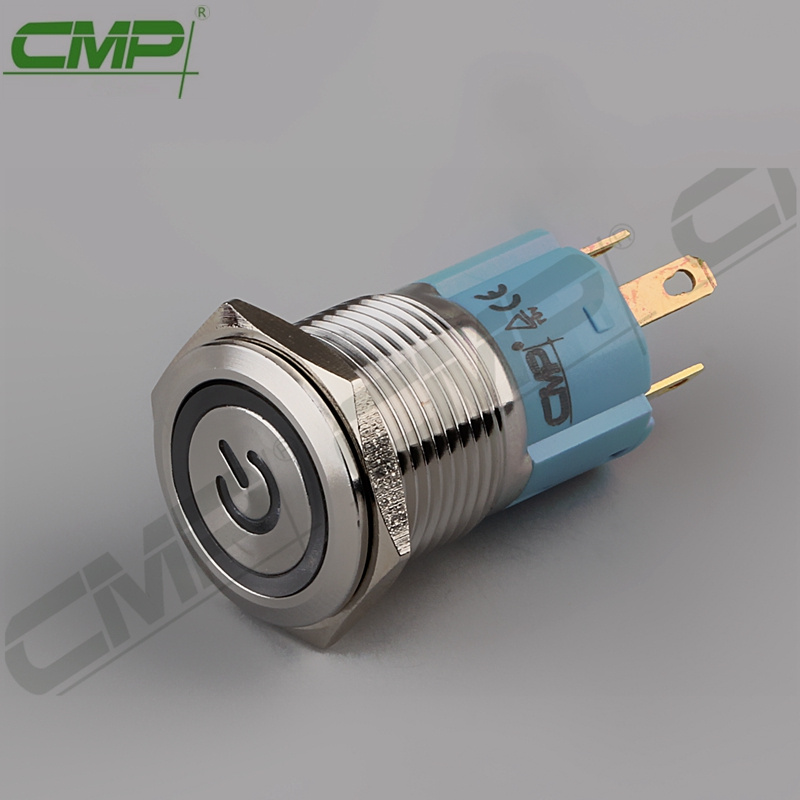 CMP Waterproof 16mm Illuminated Latching Push Button Switch with Power Symbol