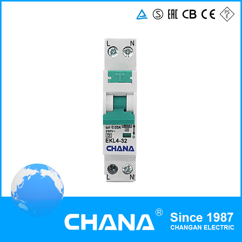 1p+N 6ka RCBO 32A 30mA Residual Current Circuit Breaker