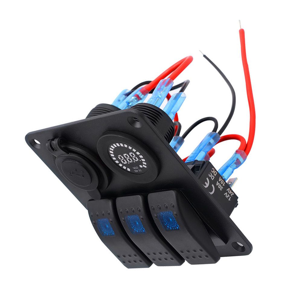 3 Gang Voltmeter Dual USB Charger Car Rocker Switch Panel