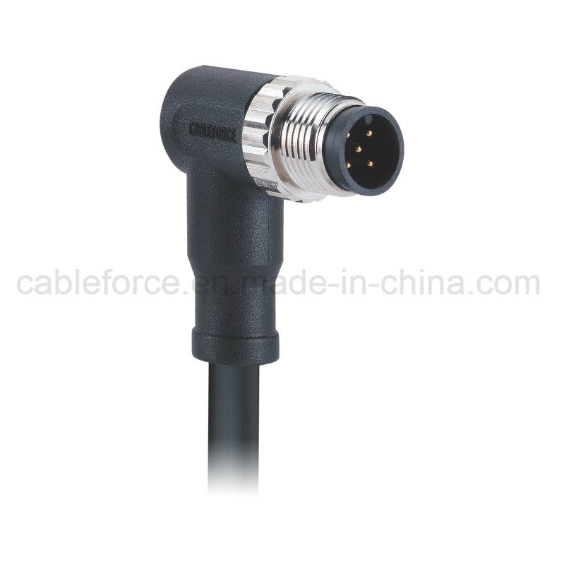 M12 5 Pin Male Right Angledt Molded Cable Connector with CNC Screw