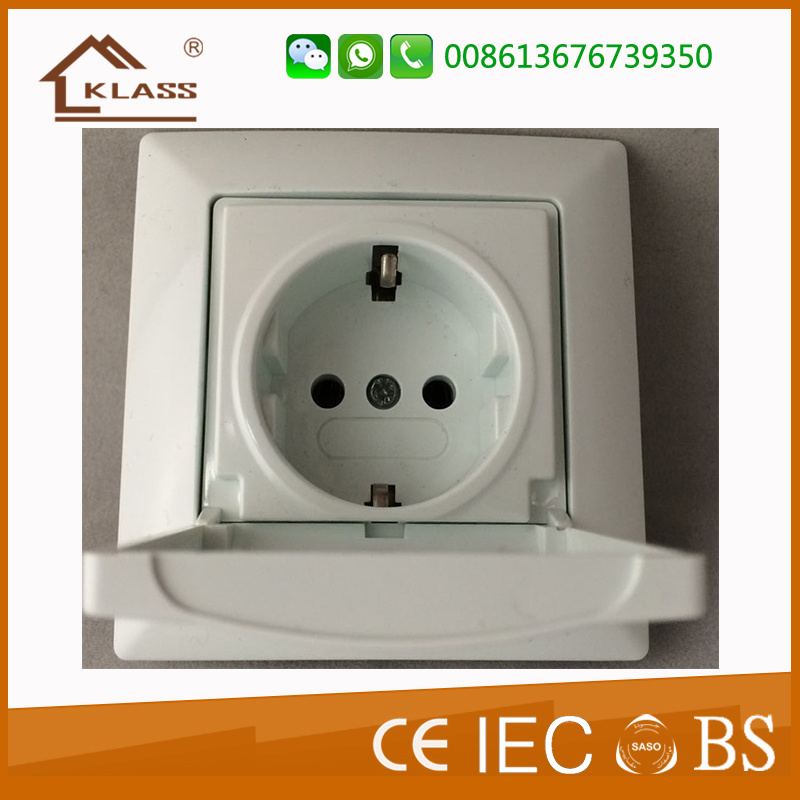 White Simple Euro Wall Socket with Cover ABS Material