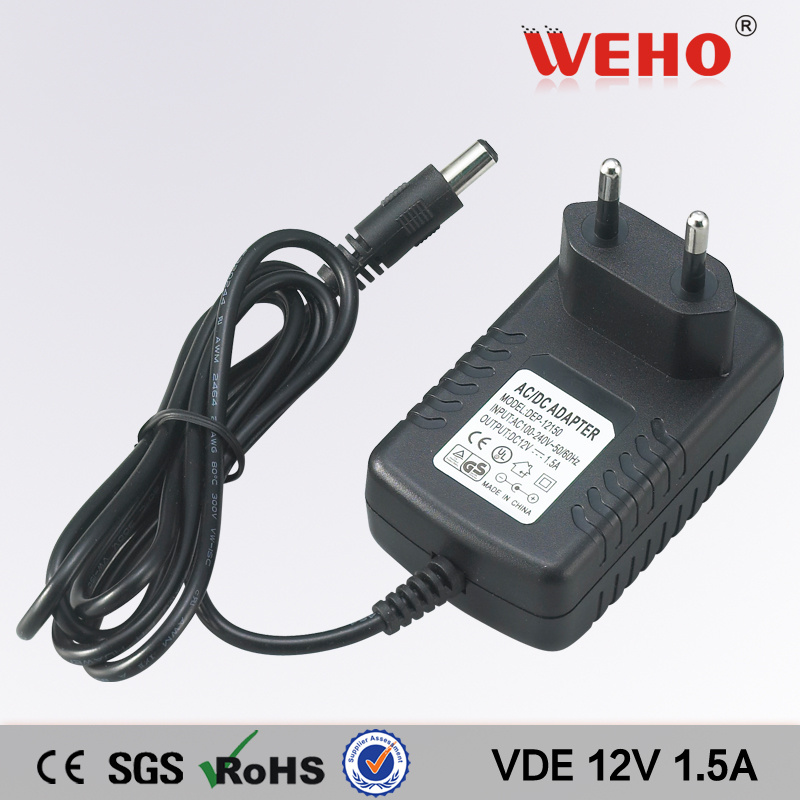 European Plug 12V 1.5A Wall Mounted AC DC Power Adapter