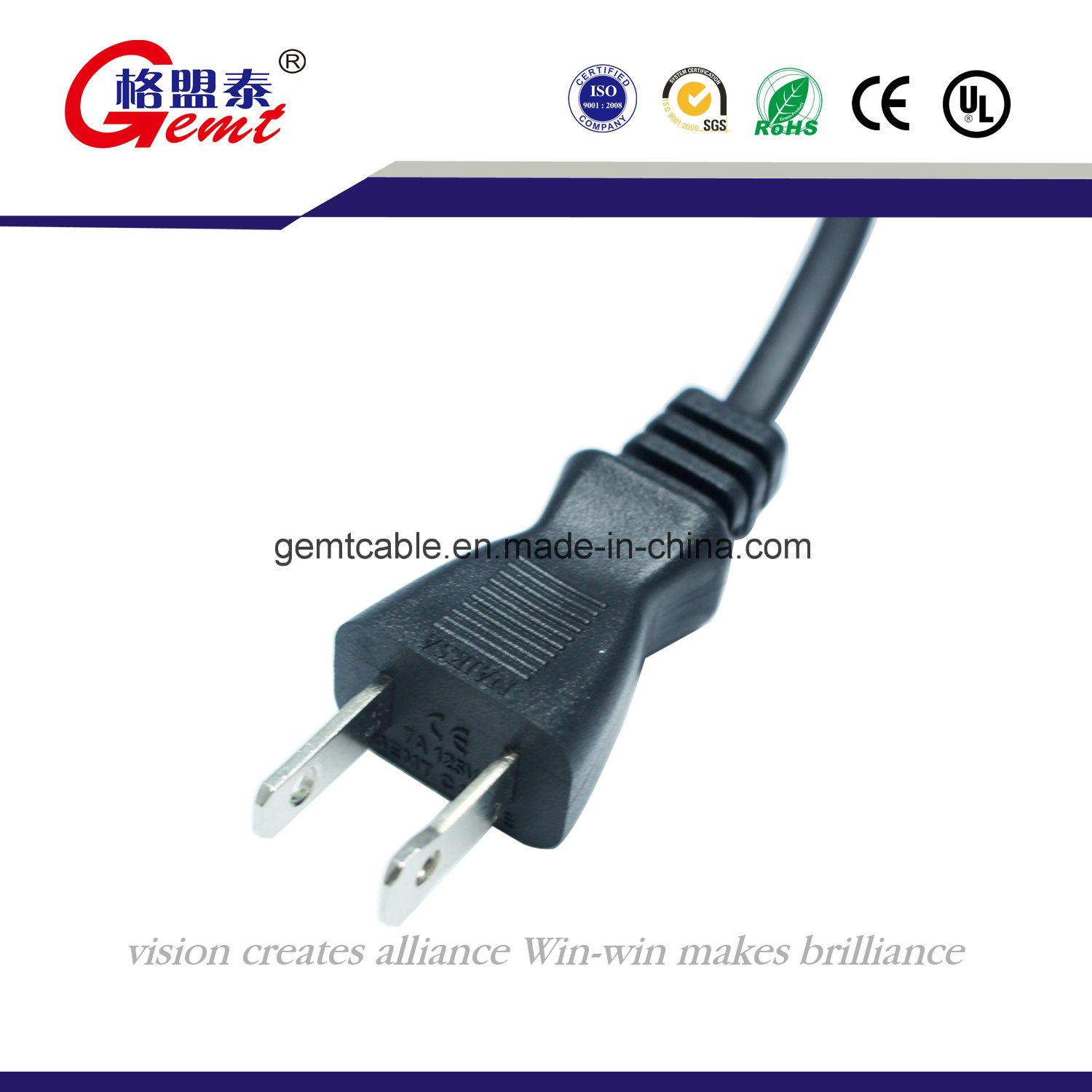 USA 2 Pin AC Power Cord Plug