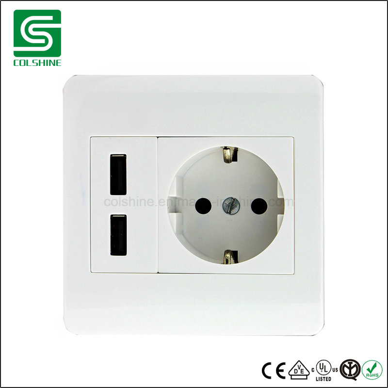 Europe Type Schuko Electrical Wall Plug Socket with USB