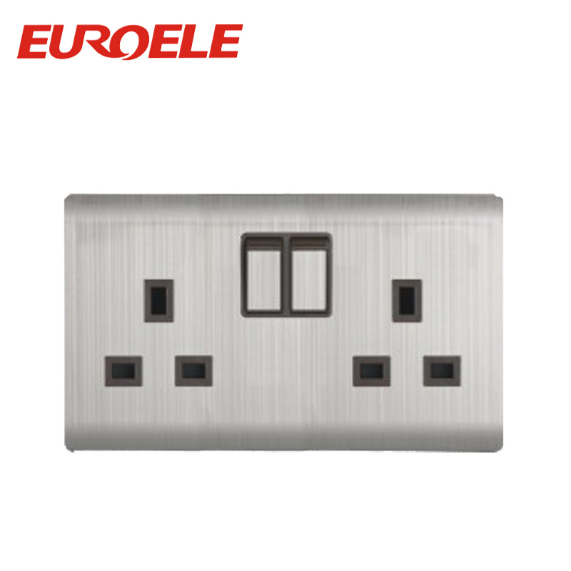 Double Socket Sliver Color 2 Gang 13A Switched Socket
