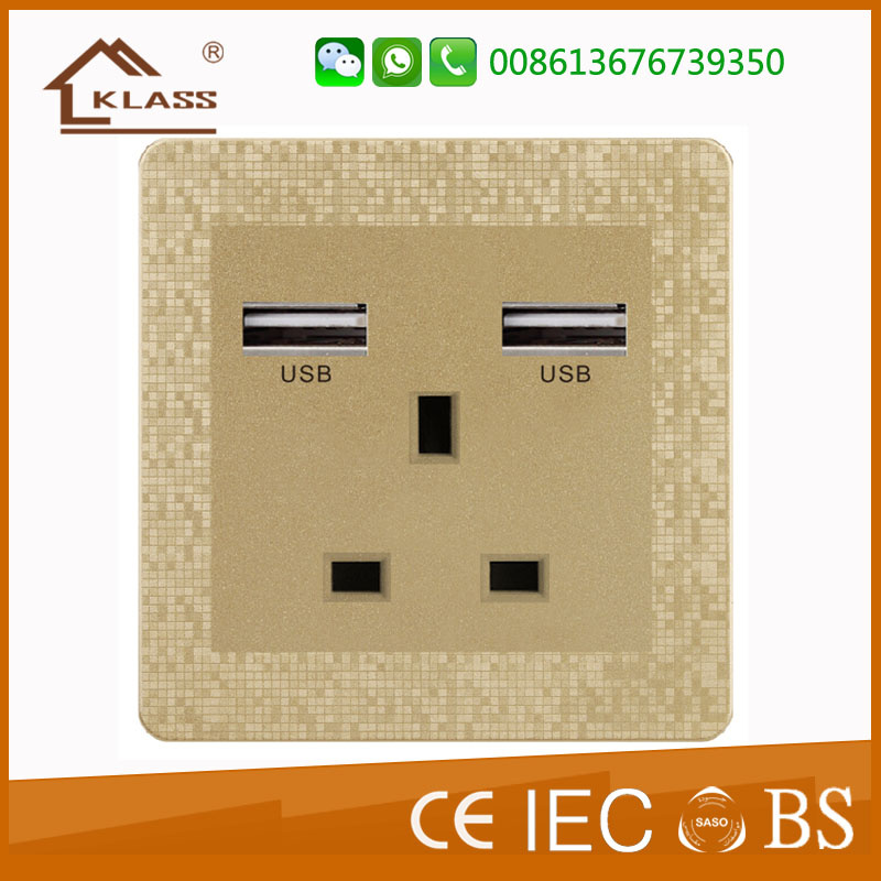 Double UK USB Wall Socket with 13A Socket Size: 86*86mm