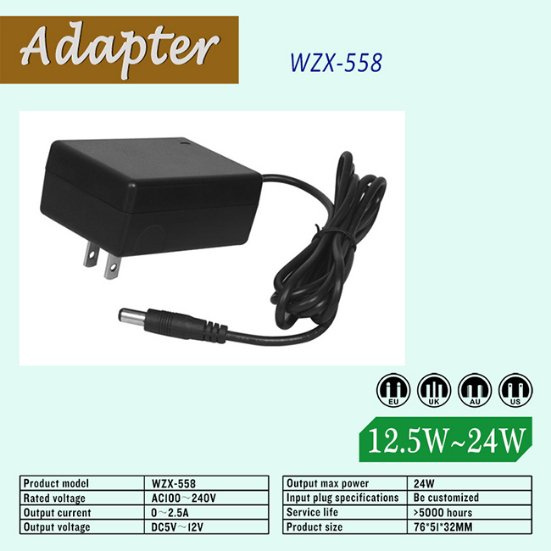 24W AC/DC Adaptor (RoHS, efficiency level VI)