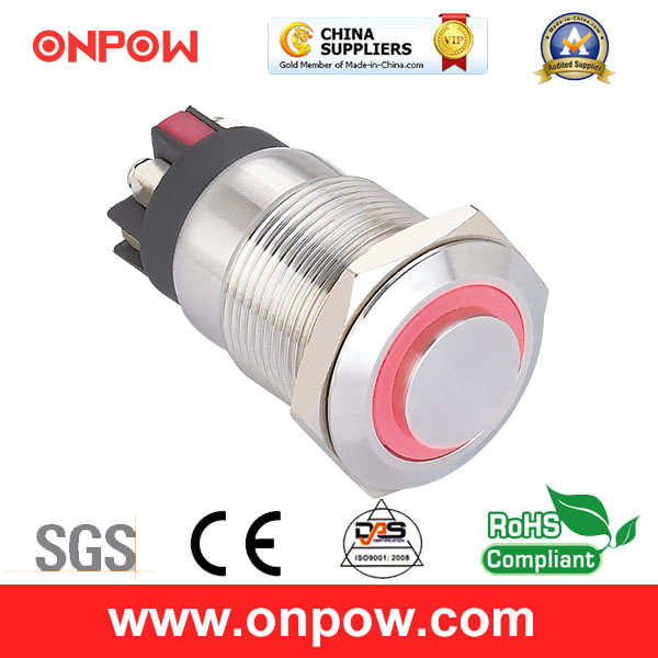 Onpow 19mm Metal Pushbutton Switch (LAS1GQH-11E/L/B/12V/S, CE, CCC, RoHS Compliant)