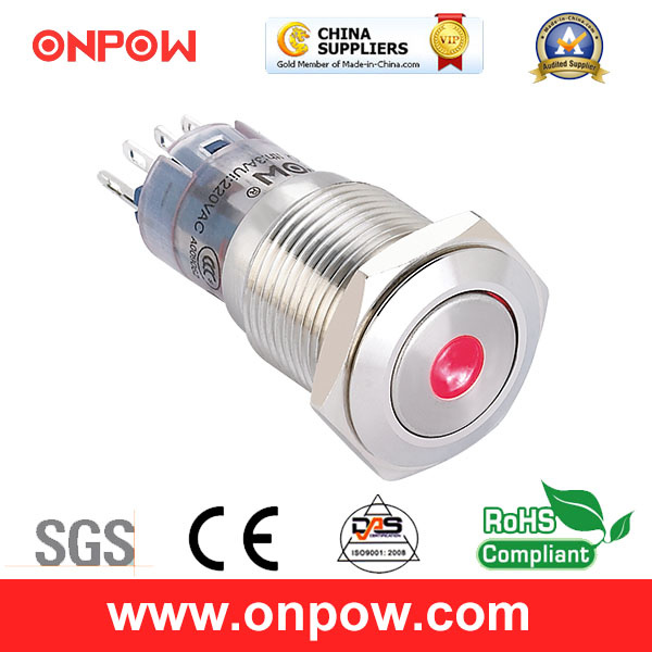 Onpow 16mm Metal Push Button Switch (LAS2GQF-11D/R/12V/S, CE, CCC, RoHS)