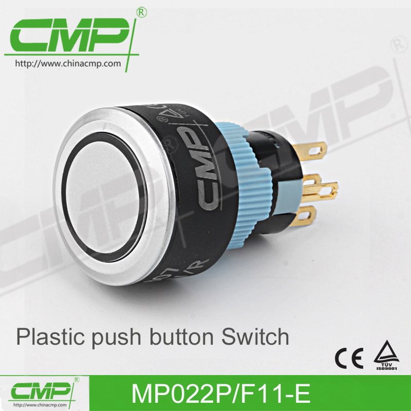22mm 1no Resetable Flat Ring Illuminated IP67 Ik10 Push Button Switch
