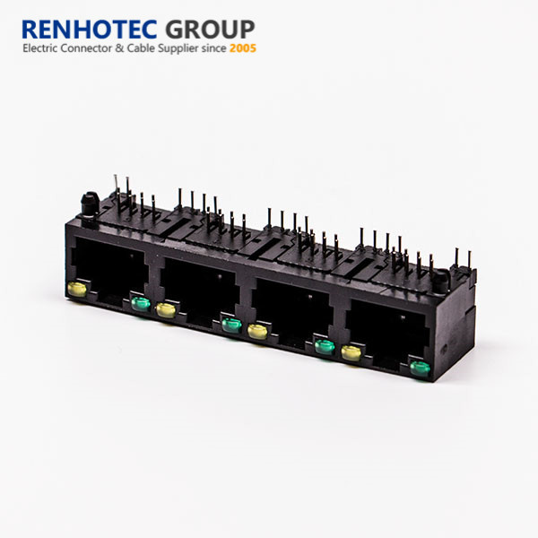 Black Colour 4 Port RJ45 Connector with LED Light