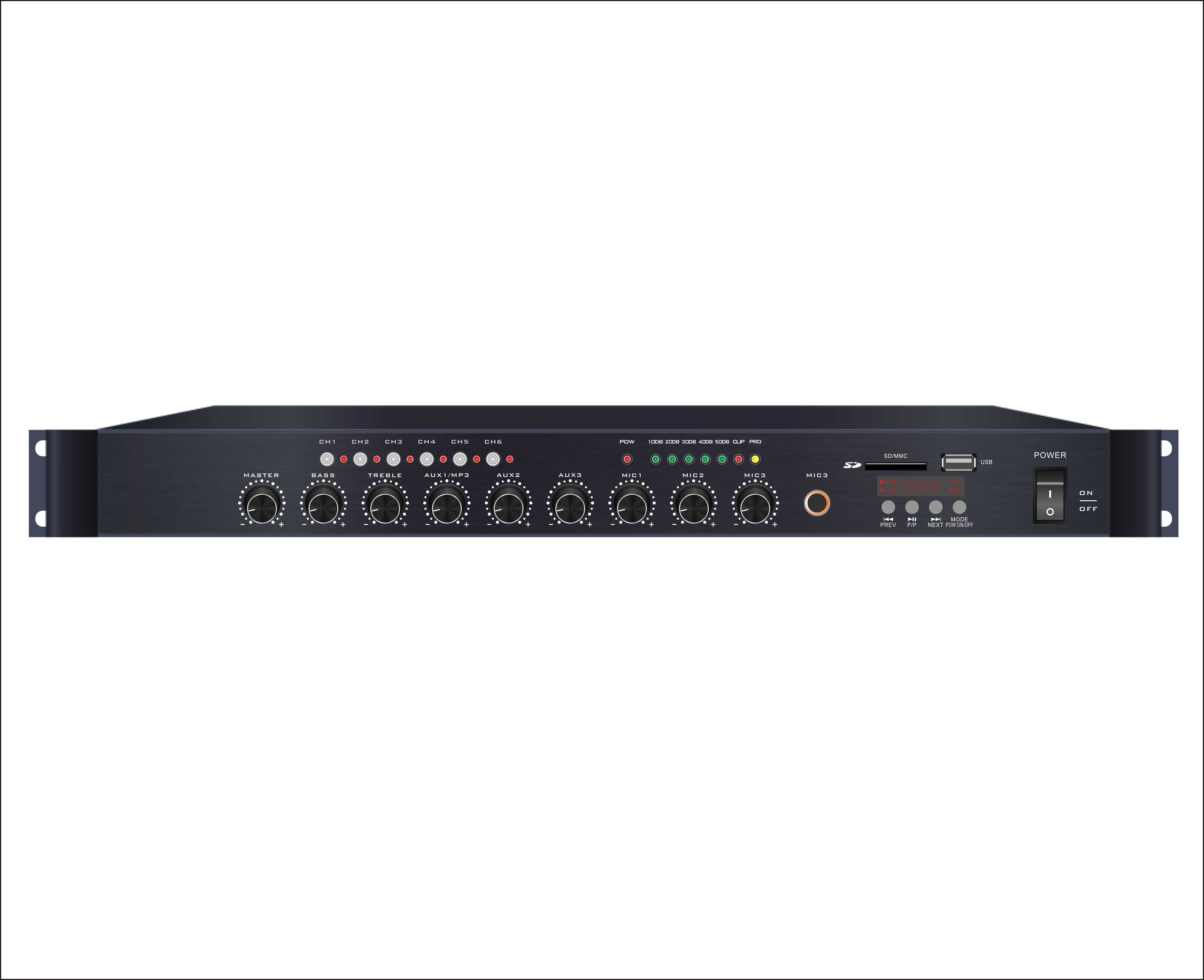 6-Zone 360W Mixer Amplifier with USB/SD Card/FM/Bluetooth