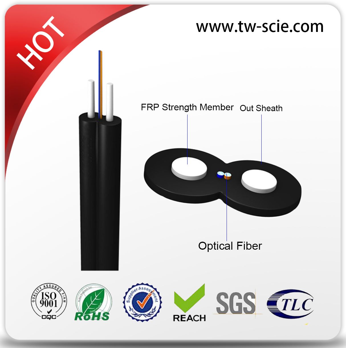 2 Core G657A1 FTTH Drop Fiber Optic Cable