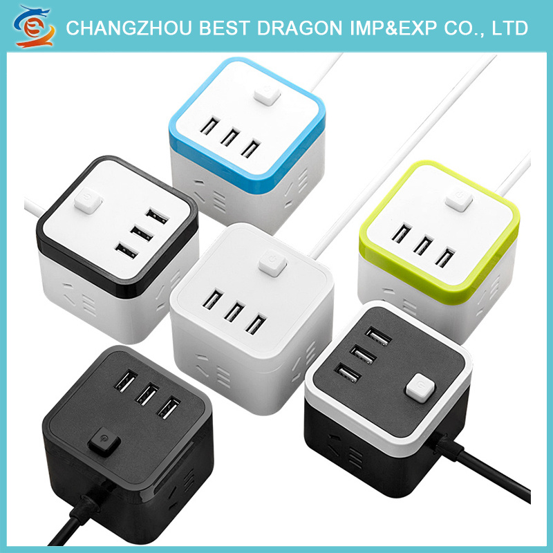 Design Traveling Universal Electric Cube Power Socket with 3 USB