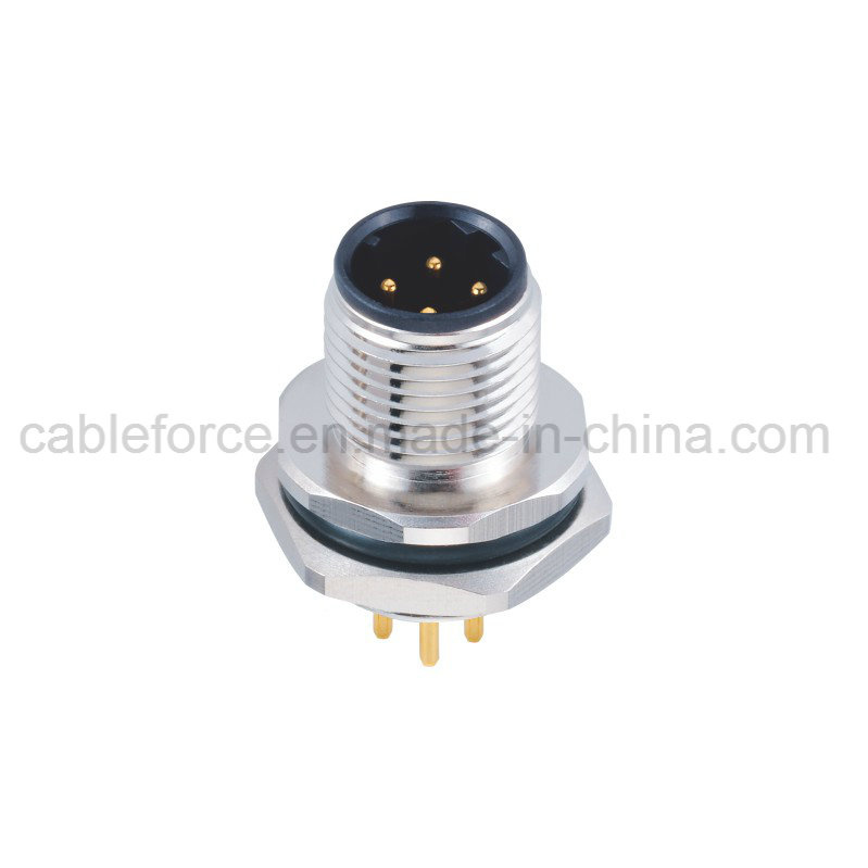 M12 4 Pin D-Code Male Rear Mounting Connector for Sensor with PCB Contacts