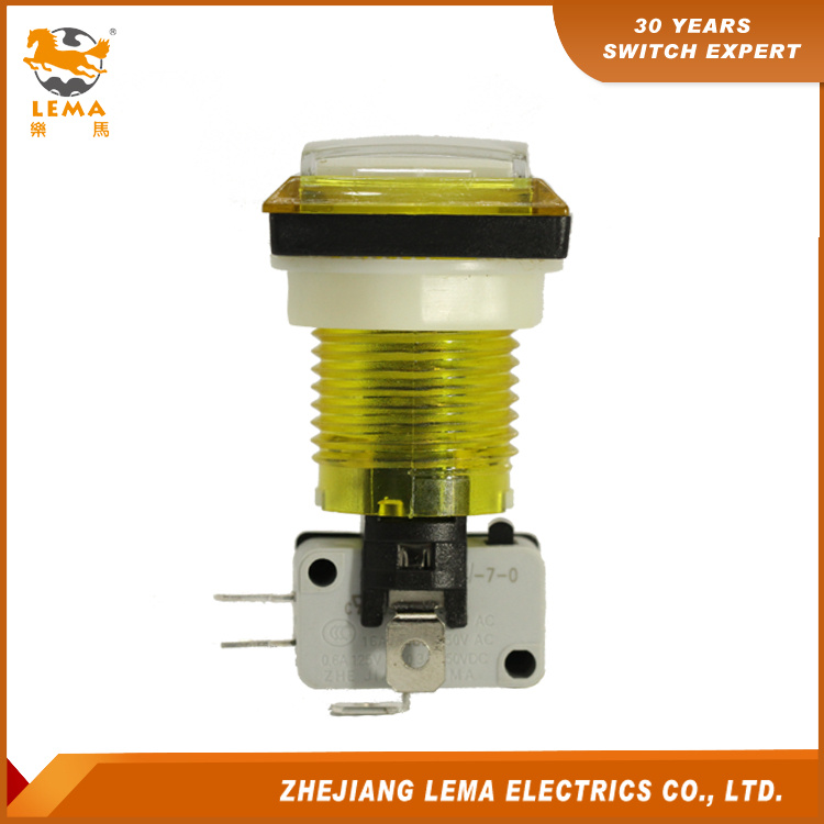 Electrical 33.4mm Square Plastic Push Button Switch Yellow Pbs-008