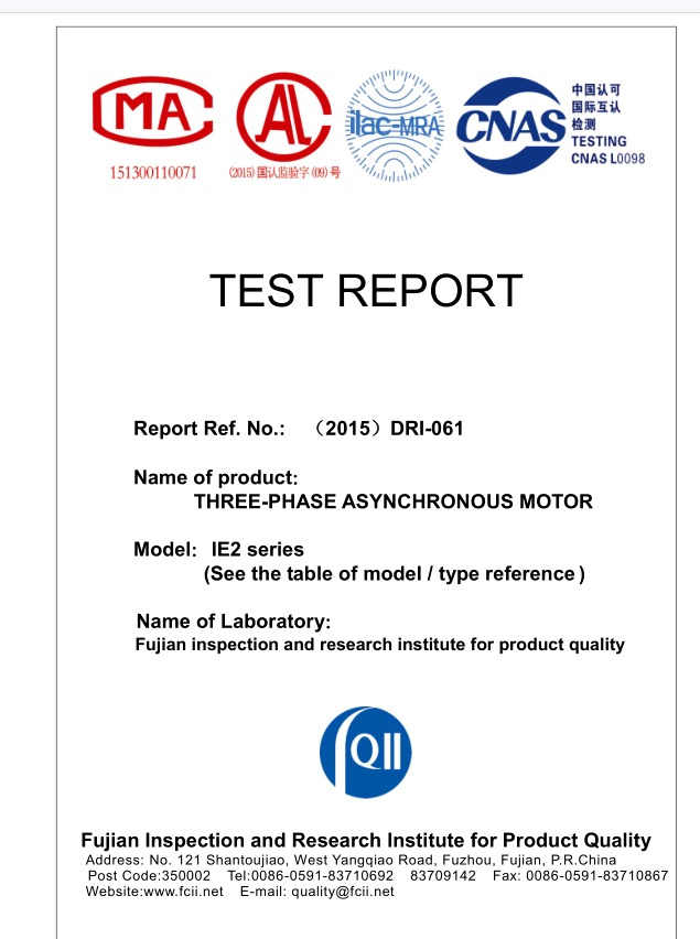 Ie2 Ye2 Saso Ie2 Testing Report Three Phase Electric Motor