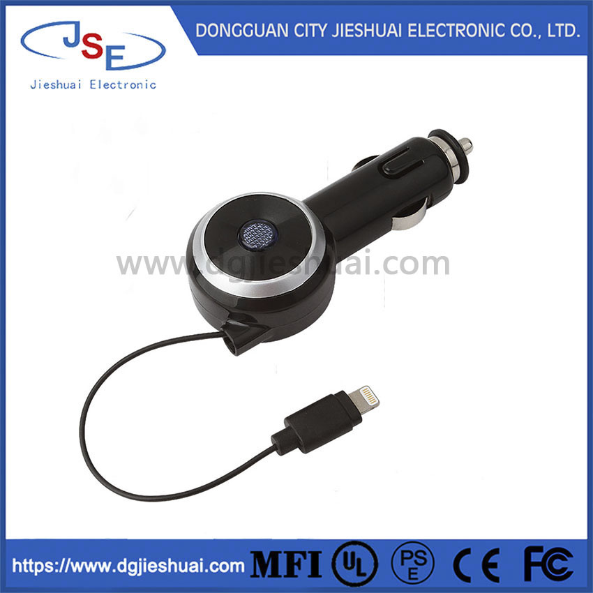 Tangle-Free Lightning Retractable Cable USB Car Charger for iPhone Devices