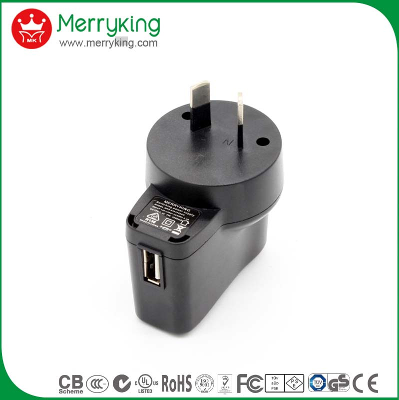SAA CB Approvals Fast Charge 5V 1A Wall Mount USB AC Adapter for Au Plug