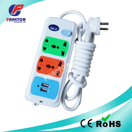4way Extension Socket with Universal Socket with USB 2 Ports